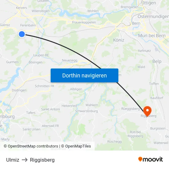 Ulmiz to Riggisberg map