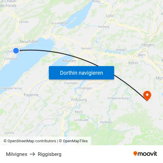 Milvignes to Riggisberg map
