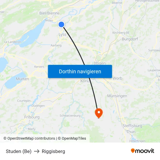 Studen (Be) to Riggisberg map