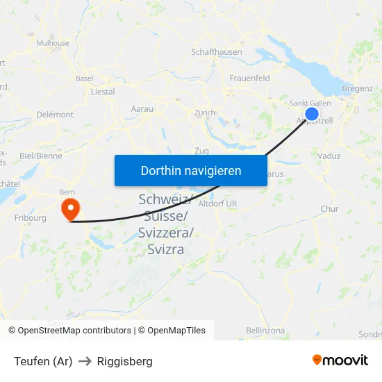 Teufen (Ar) to Riggisberg map