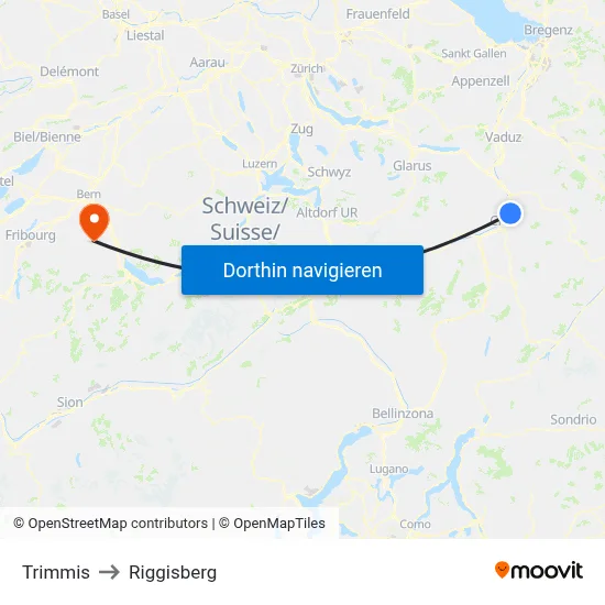 Trimmis to Riggisberg map