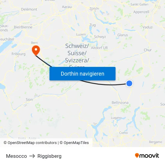 Mesocco to Riggisberg map
