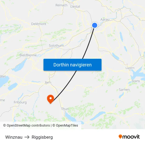 Winznau to Riggisberg map