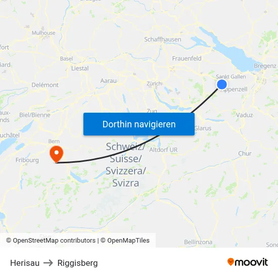 Herisau to Riggisberg map