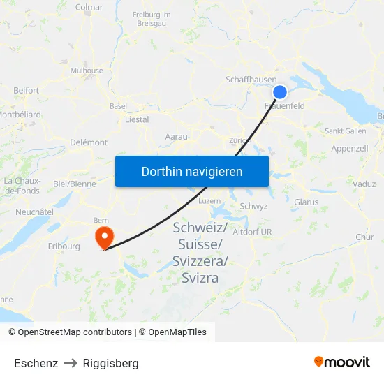 Eschenz to Riggisberg map