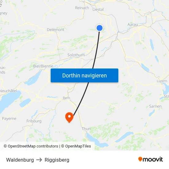 Waldenburg to Riggisberg map