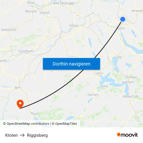 Kloten to Riggisberg map