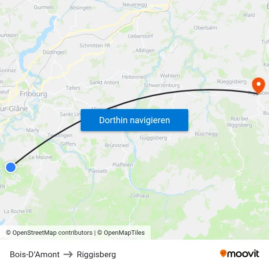 Bois-D’Amont to Riggisberg map
