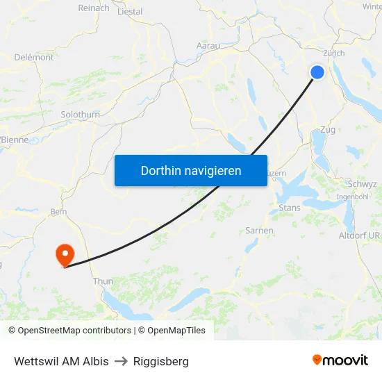 Wettswil AM Albis to Riggisberg map