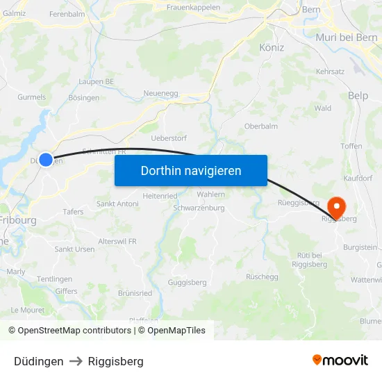 Düdingen to Riggisberg map
