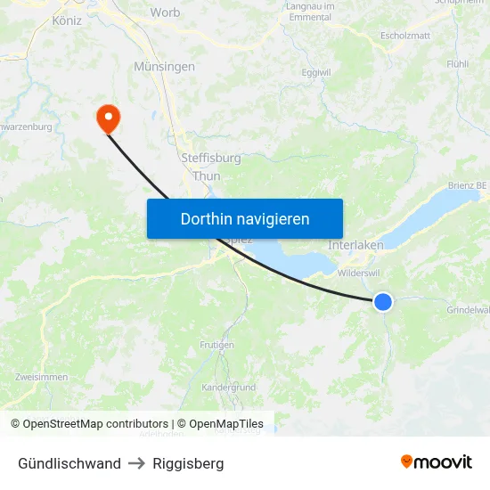 Gündlischwand to Riggisberg map