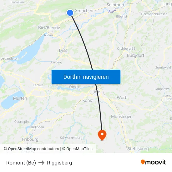 Romont (Be) to Riggisberg map