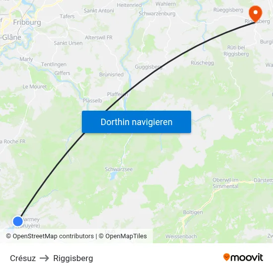 Crésuz to Riggisberg map
