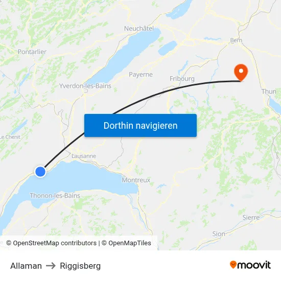 Allaman to Riggisberg map