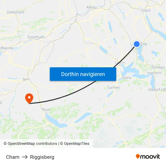 Cham to Riggisberg map