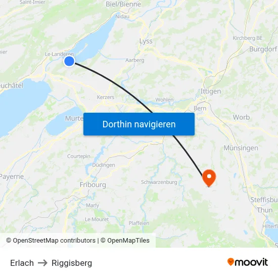 Erlach to Riggisberg map