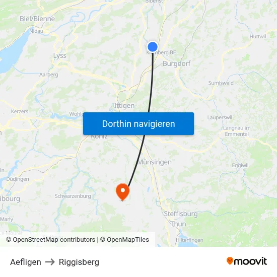 Aefligen to Riggisberg map
