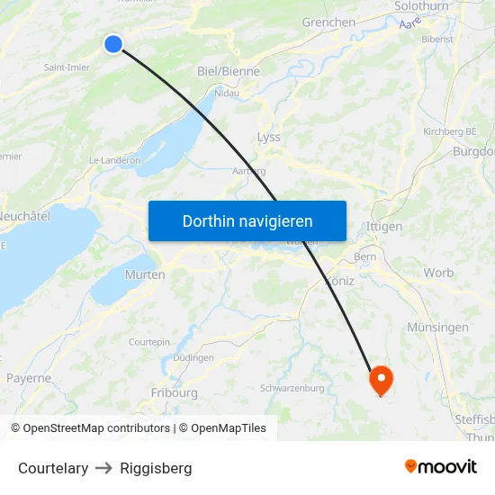 Courtelary to Riggisberg map