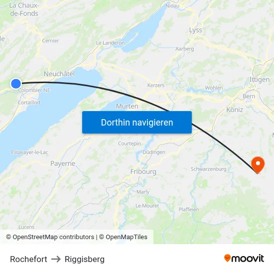 Rochefort to Riggisberg map
