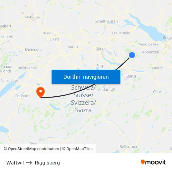 Wattwil to Riggisberg map