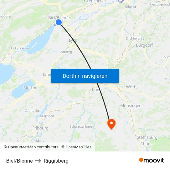 Biel/Bienne to Riggisberg map