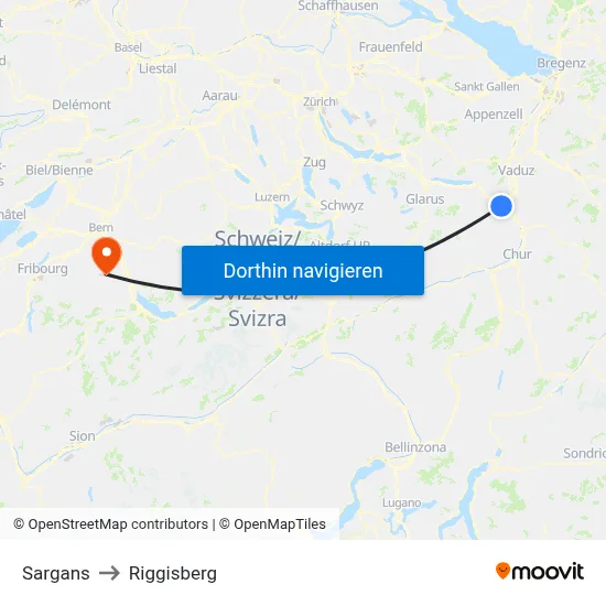 Sargans to Riggisberg map