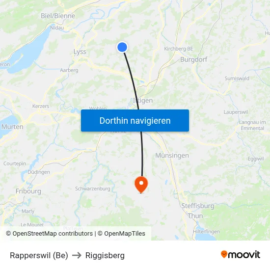 Rapperswil (Be) to Riggisberg map