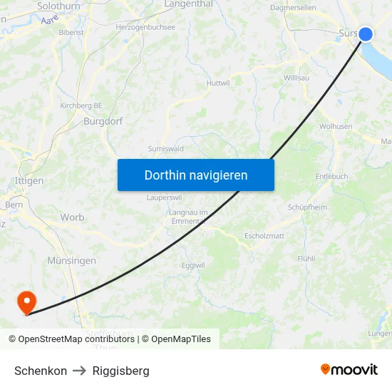 Schenkon to Riggisberg map