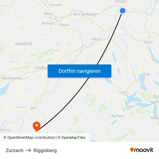 Zurzach to Riggisberg map