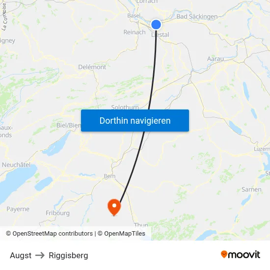 Augst to Riggisberg map