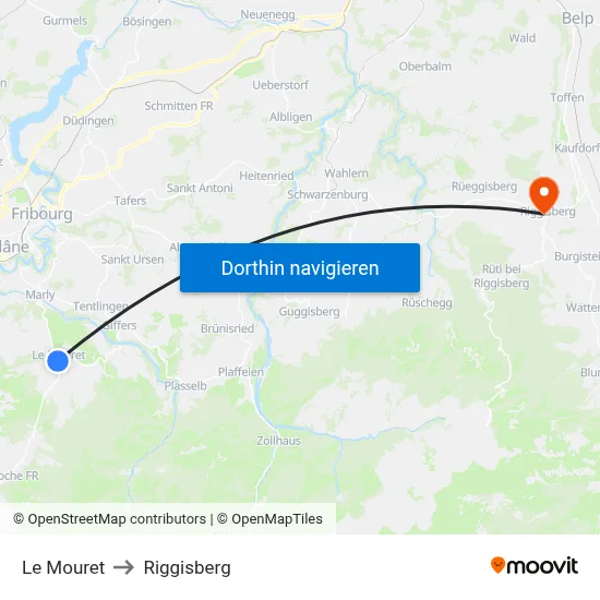 Le Mouret to Riggisberg map