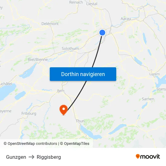 Gunzgen to Riggisberg map