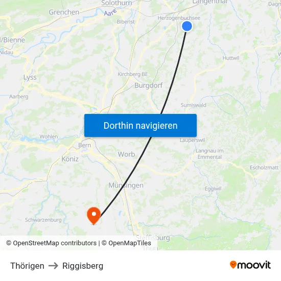 Thörigen to Riggisberg map