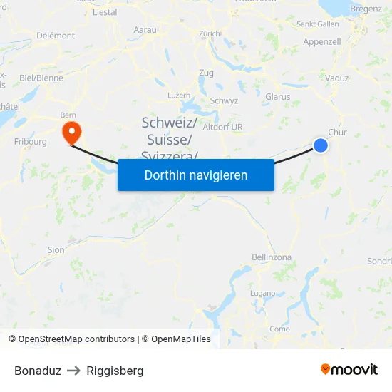 Bonaduz to Riggisberg map