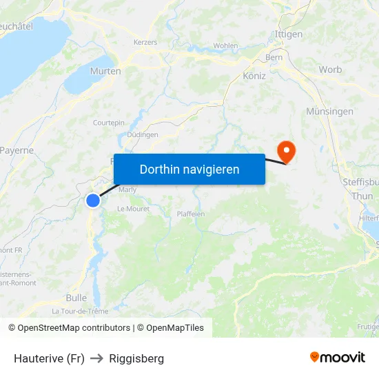 Hauterive (Fr) to Riggisberg map
