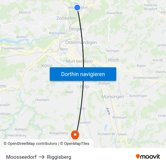 Moosseedorf to Riggisberg map