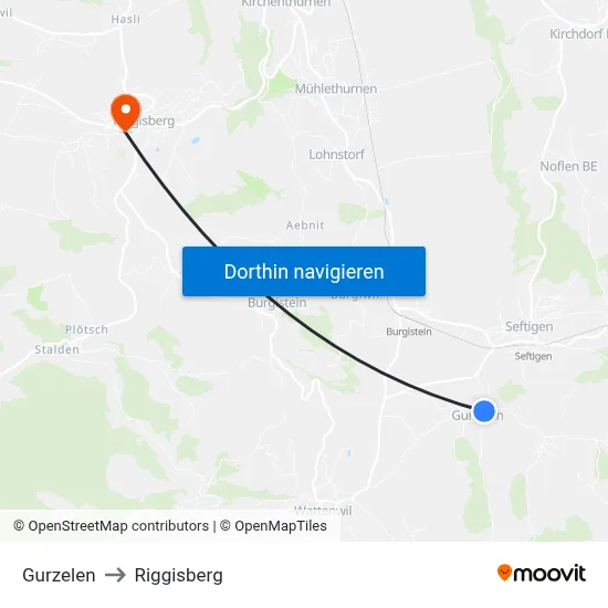 Gurzelen to Riggisberg map