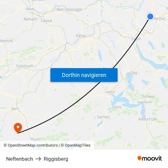 Neftenbach to Riggisberg map
