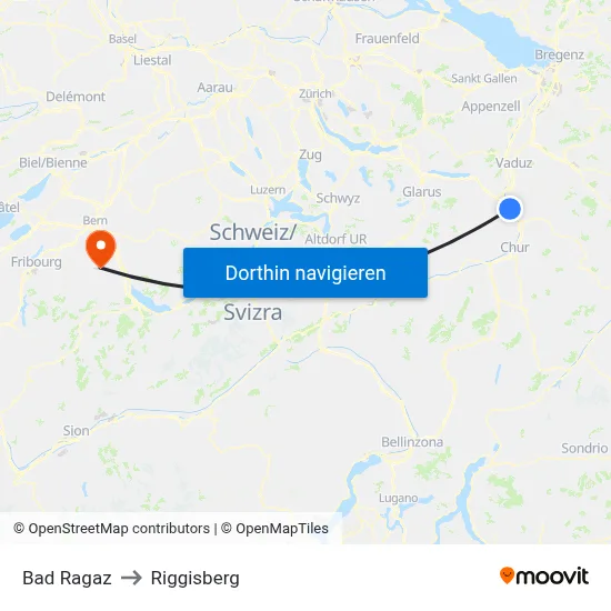 Bad Ragaz to Riggisberg map
