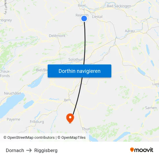 Dornach to Riggisberg map