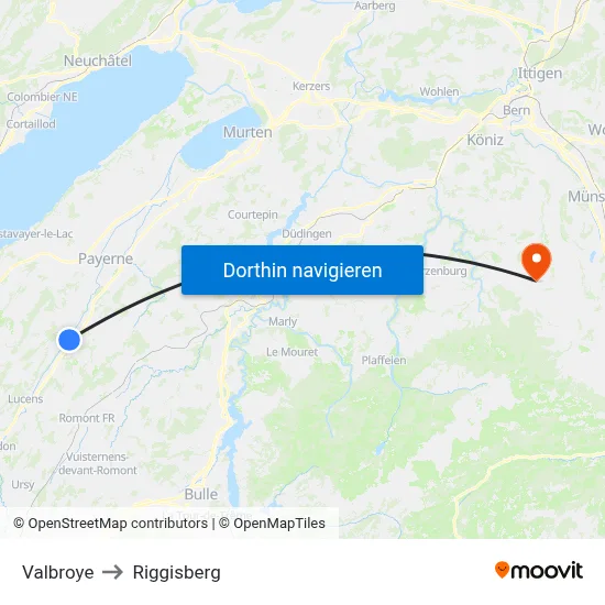 Valbroye to Riggisberg map