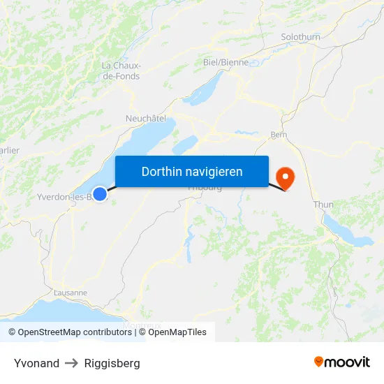 Yvonand to Riggisberg map