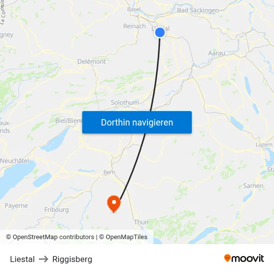 Liestal to Riggisberg map
