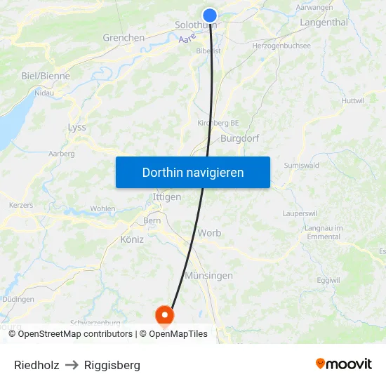 Riedholz to Riggisberg map