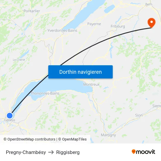 Pregny-Chambésy to Riggisberg map