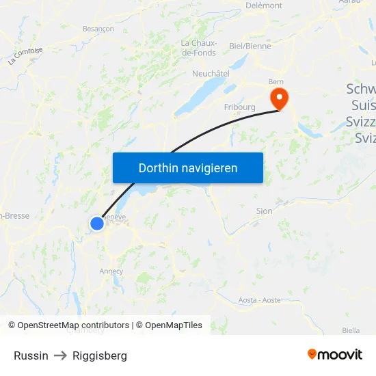 Russin to Riggisberg map