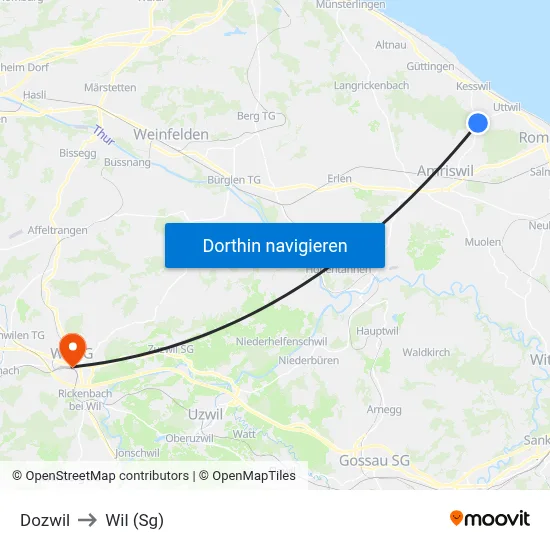 Dozwil to Wil (Sg) map