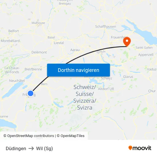 Düdingen to Wil (Sg) map