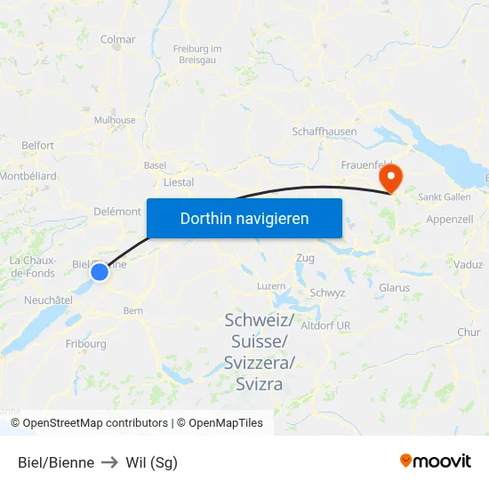 Biel/Bienne to Wil (Sg) map