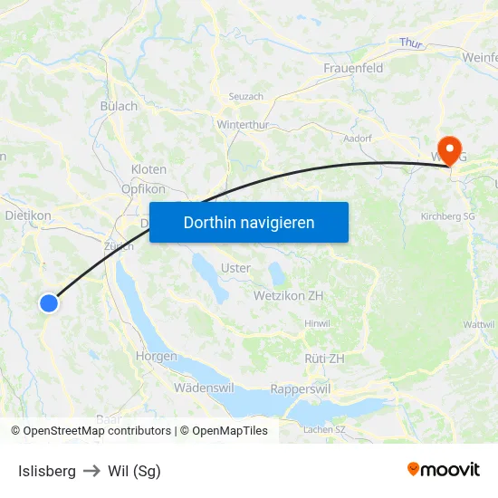 Islisberg to Wil (Sg) map